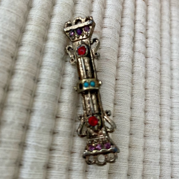 VINTAGE BAR PIN BROOCH SEED BEADS GEMSTONES JEWELRY LAPEL PIN - Picture 5 of 9